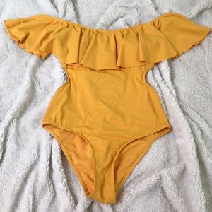 Marigold off the shoulder one-piece bathing suit